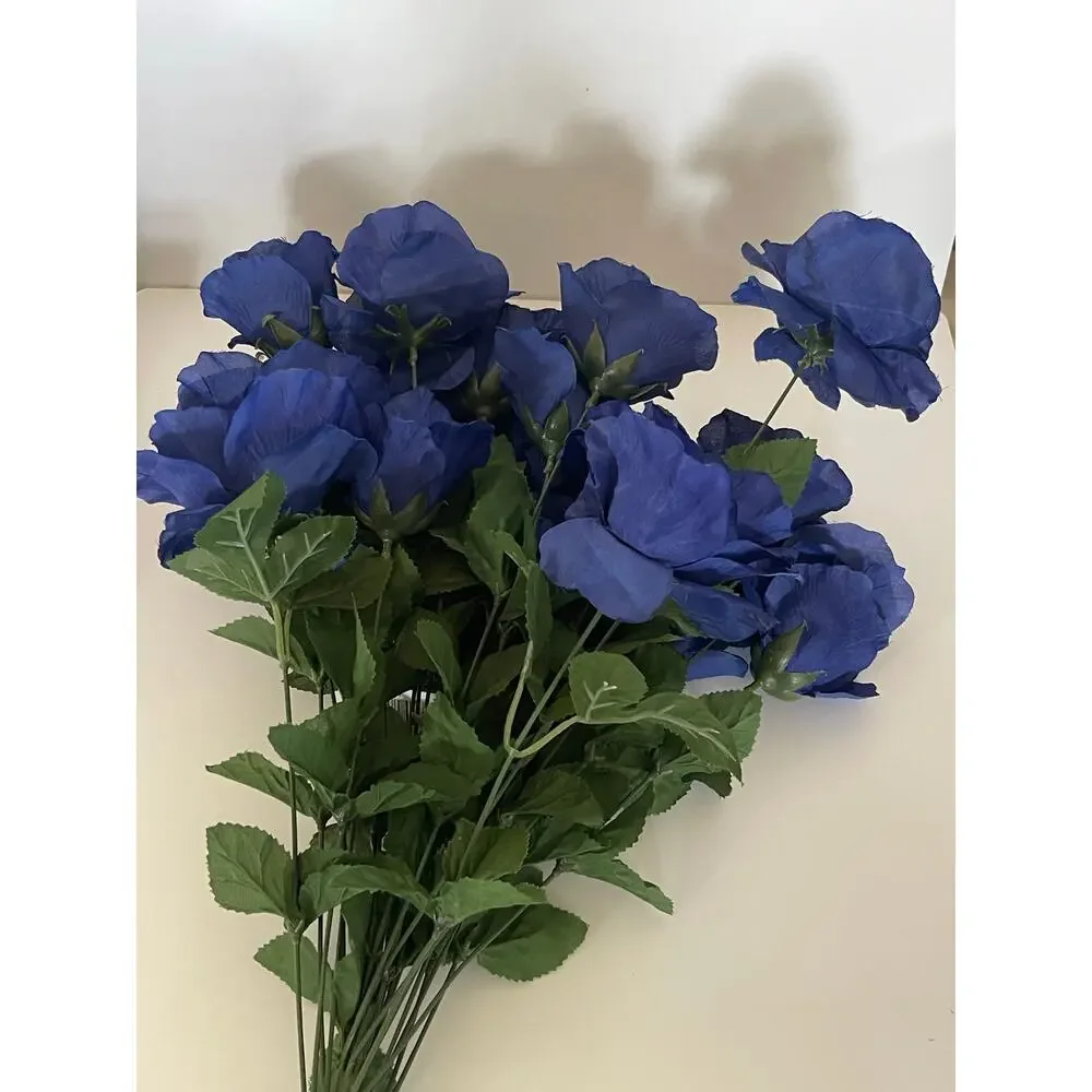 One Bush Of 24 Head Royal Blue Silk Roses